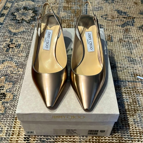 Rose Gold Jimmy Choo 60mm Erin Slingback pumps - Picture 1 of 7